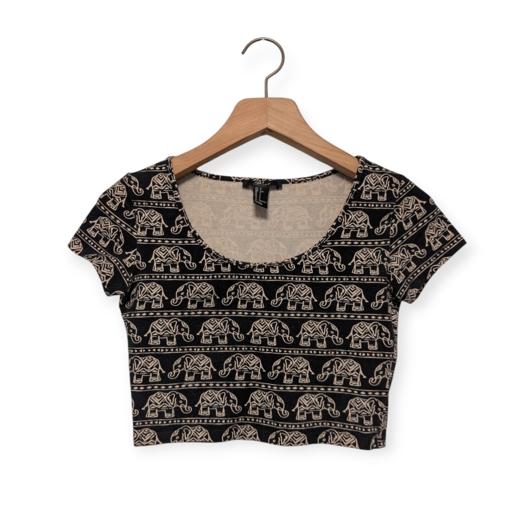 Elephant Print Crop Top Women's Size Small Form-fitting Recovery Stretch Soft